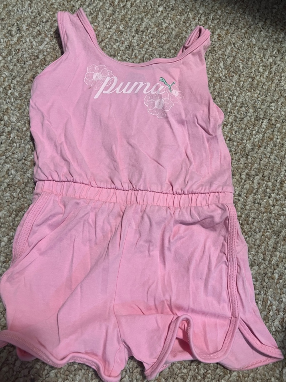 Puma Pink Girls' Sleeveless Romper with Floral Logo